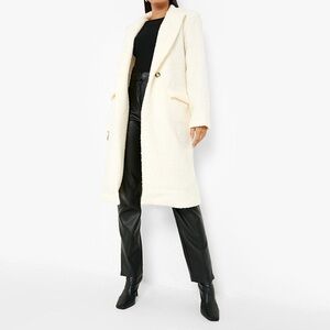 Boohoo textured wool look long coat cream NWT size 4‎ us uk 8